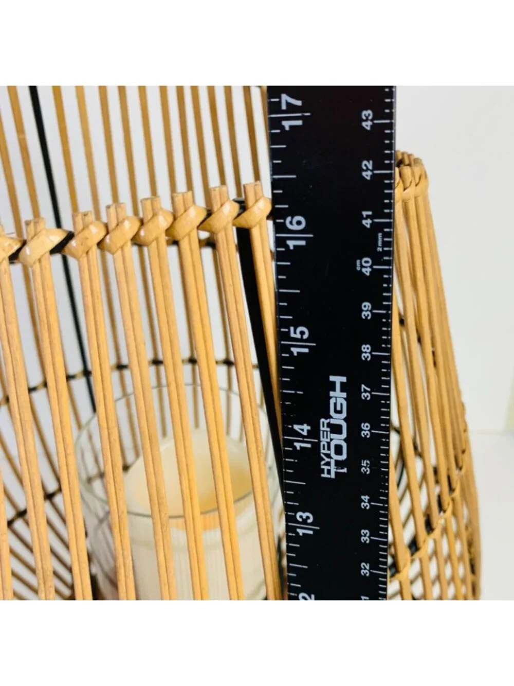 Vintage Bamboo Lantern Woven Candle Holder Glass Hurricane Coastal Table Decor